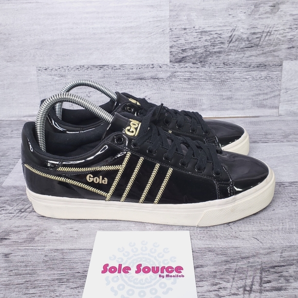 NEW Gola Orchid II patent sneakers black gold